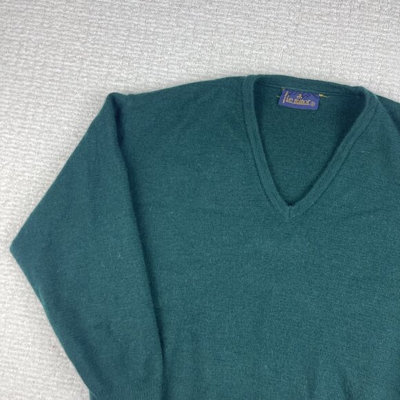 Vintage Le Minor 100% Pure Wool sweatshirt Green Sz 2 Made in France - Picture 3 of 16